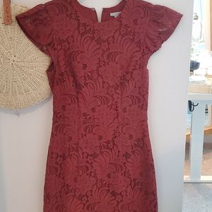Lace rust knee length cocktail dress